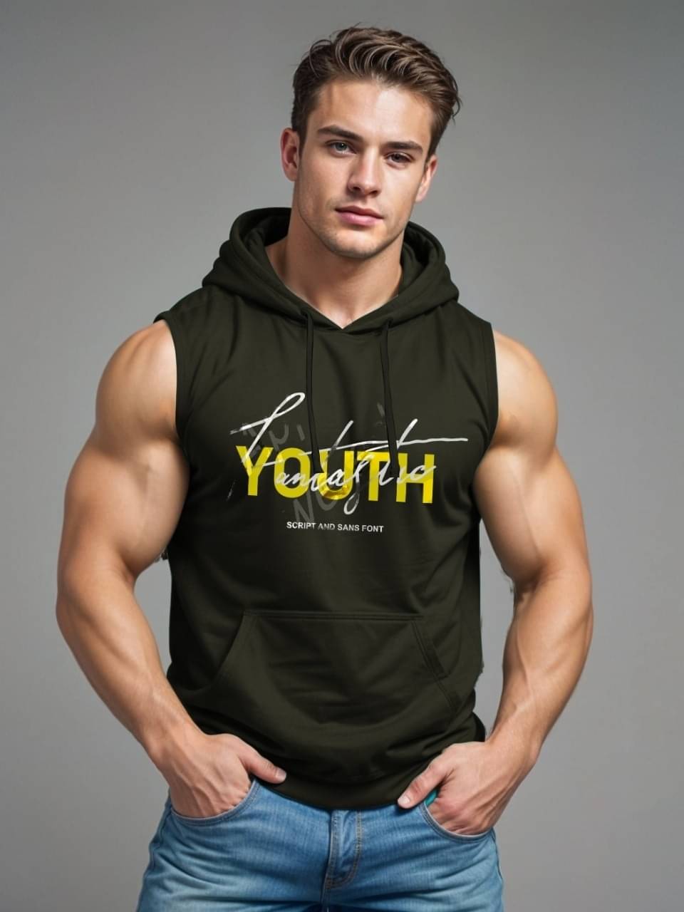     			Looks United Pack of 1 Cotton Blend Gym Vest For Men ( Olive Green )