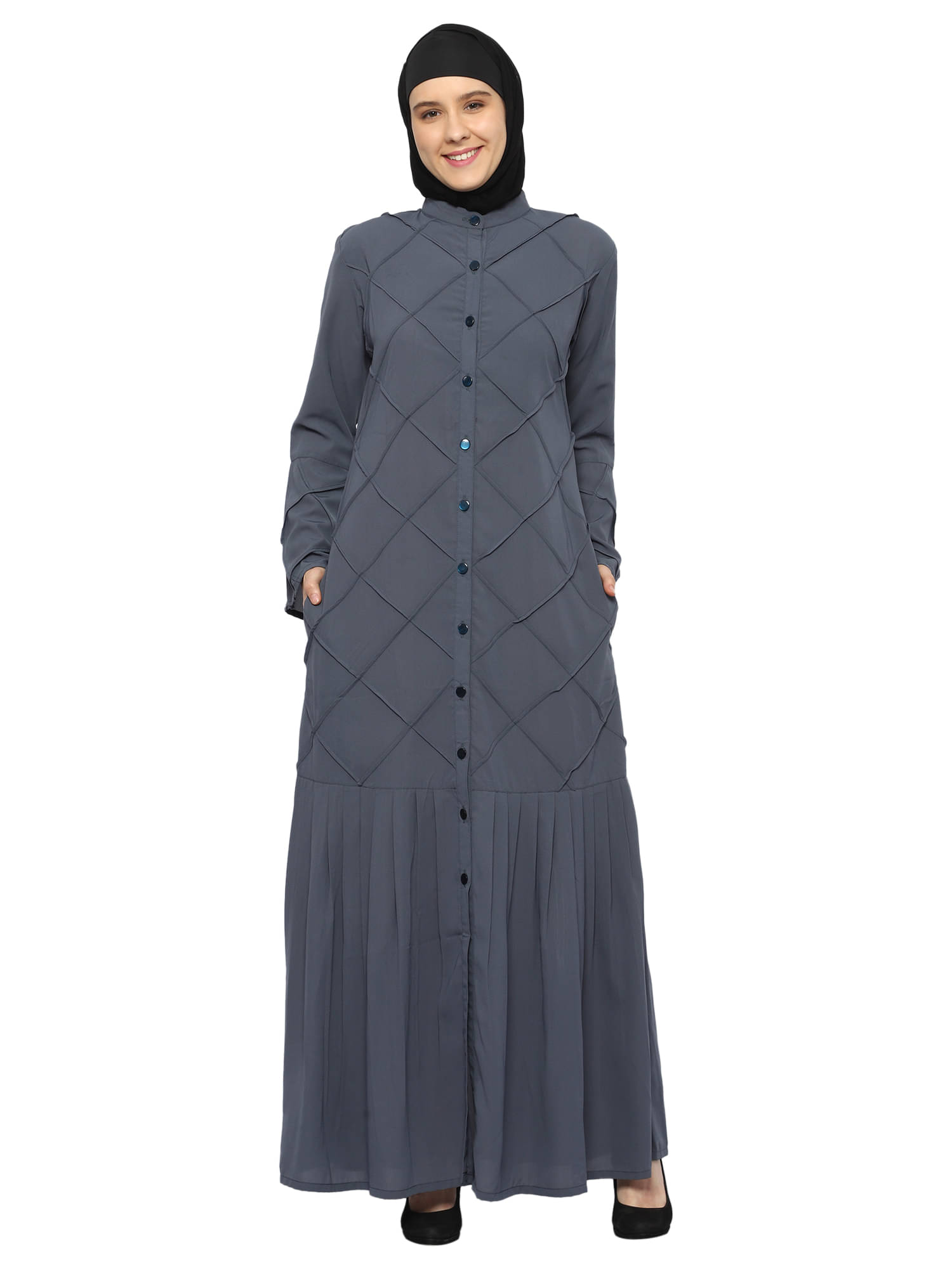     			Momin Libas Grey Polyester Stitched Burqas without Hijab -