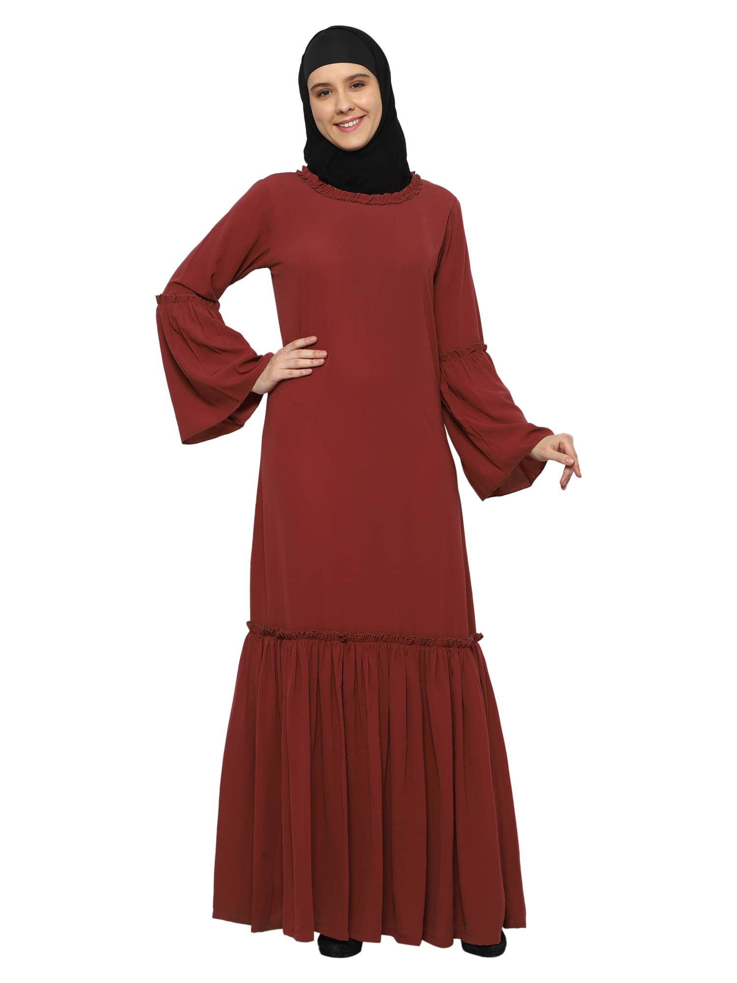     			Momin Libas Rust Polyester Stitched Burqas without Hijab -