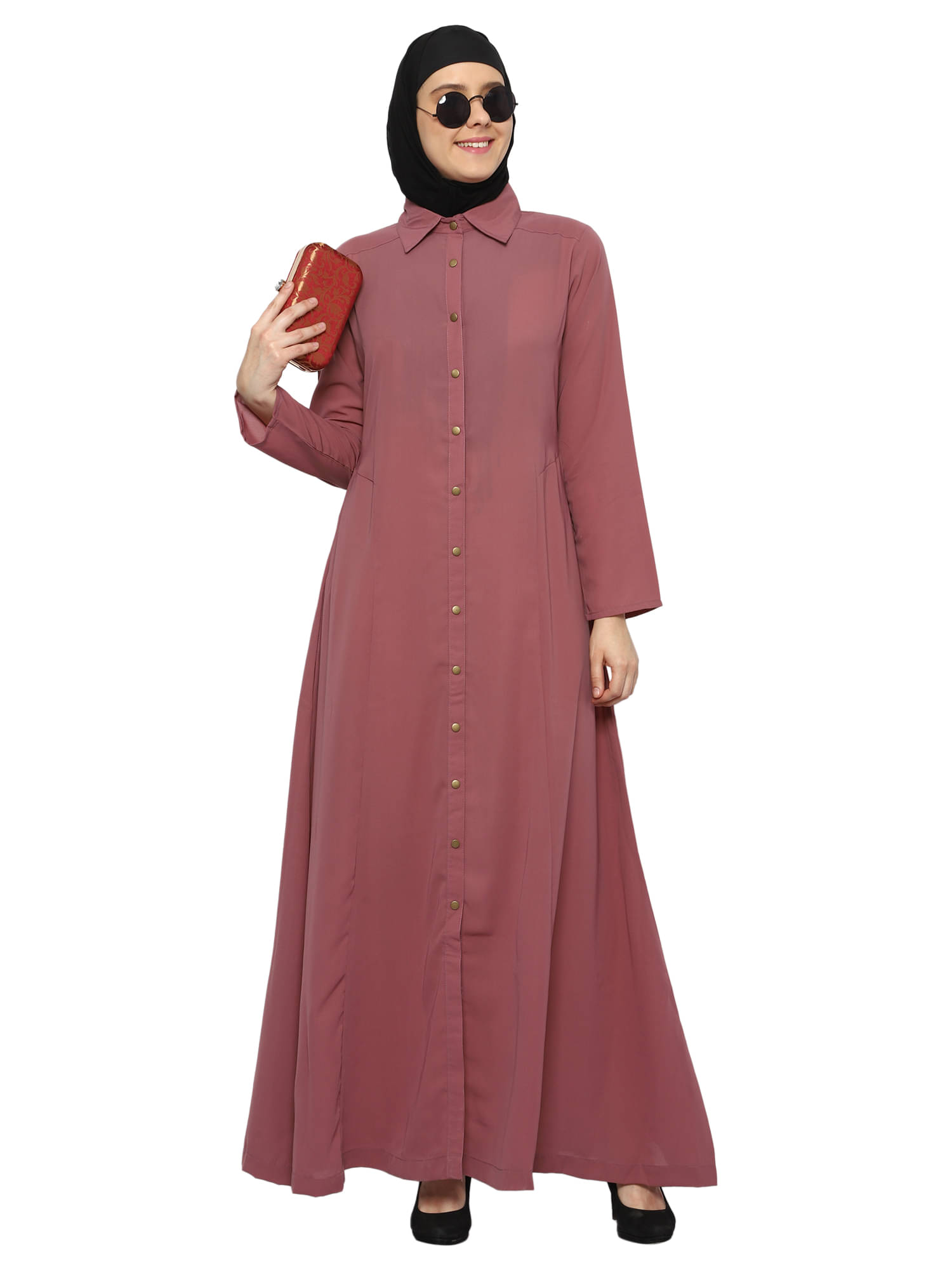     			Momin Libas Rust Polyester Stitched Burqas without Hijab -
