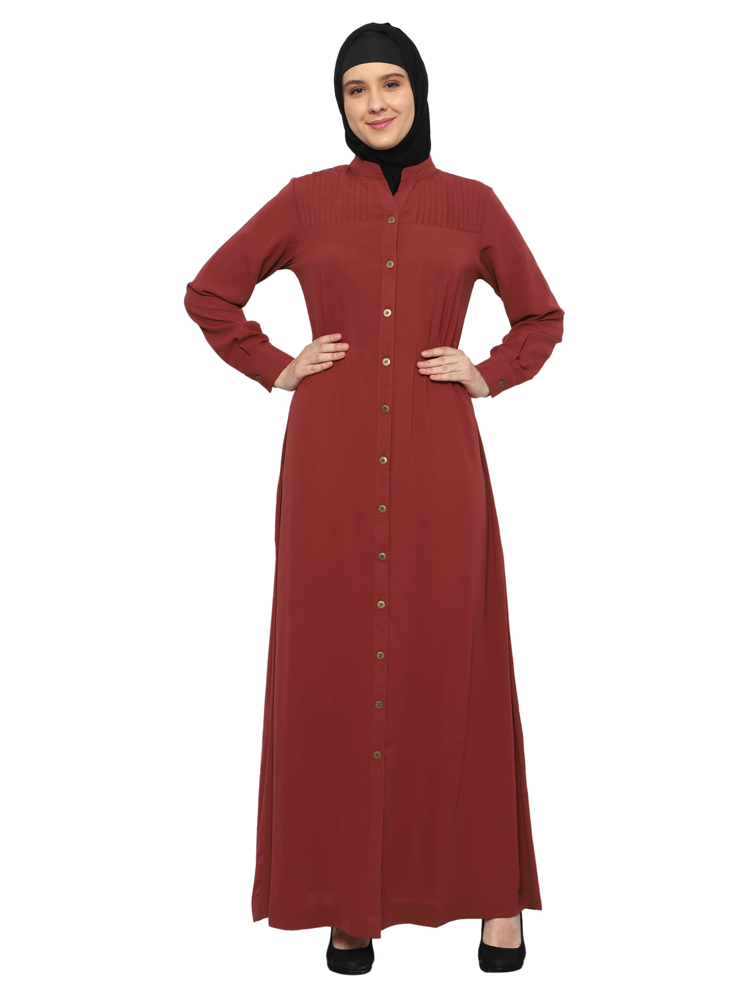     			Momin Libas Rust Polyester Stitched Burqas without Hijab -