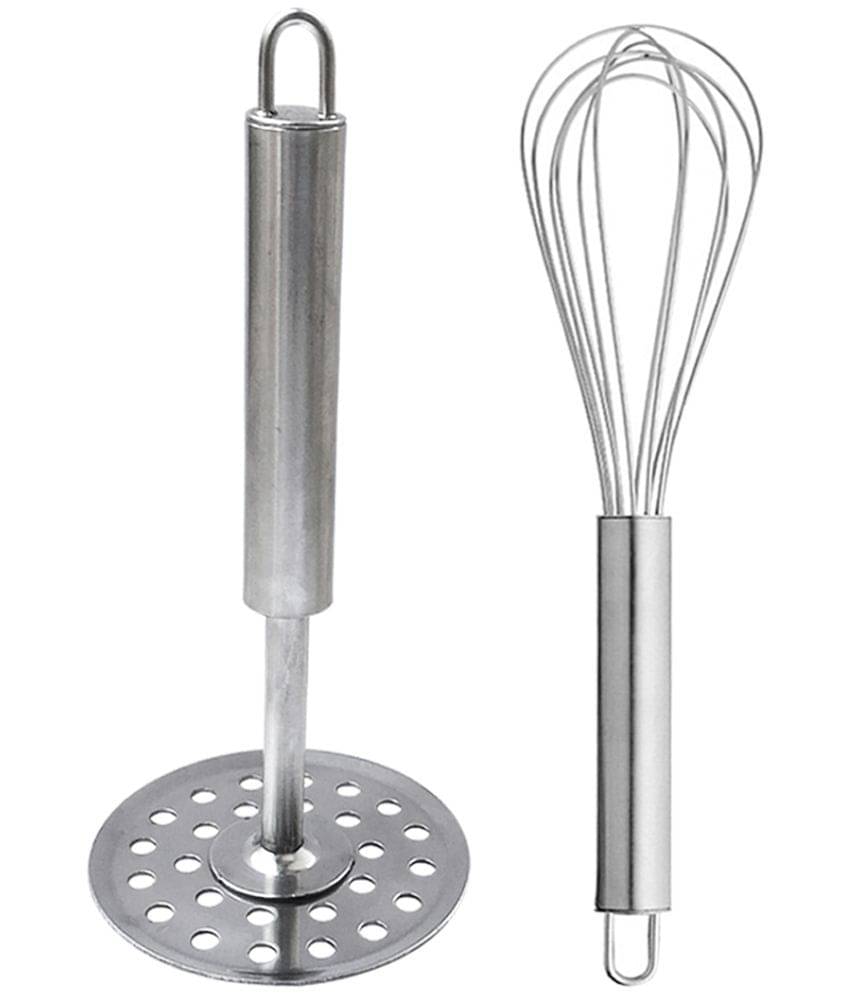     			OC9 Silver Stainless Steel Whisk+Masher ( Set of 2 )