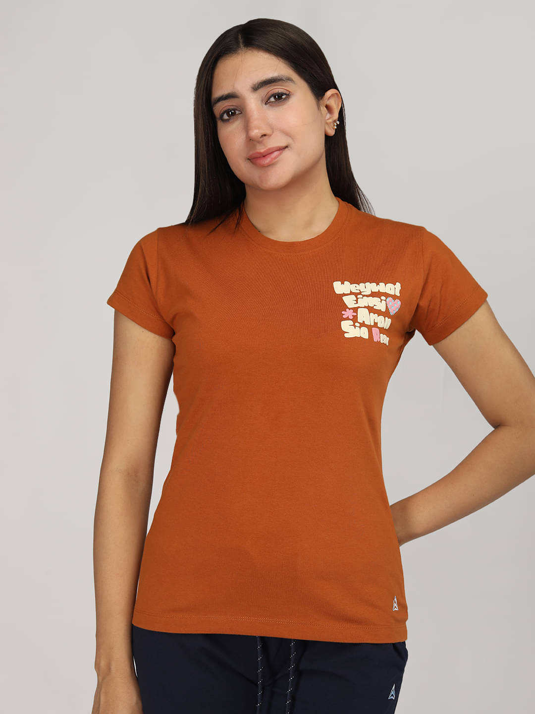     			PROPERSEVEN Women Cotton Printed Regular Fit Round Neck T-Shirt ( Brown )