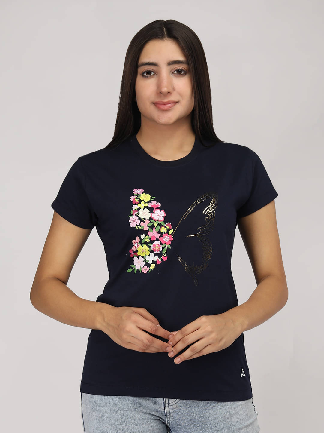 PROPERSEVEN Women Cotton Printed Regular Fit Round Neck T-Shirt ( Navy ) PROPERSEVEN Women Cotton Printed Regular Fit Round Neck T-Shirt ( Navy )