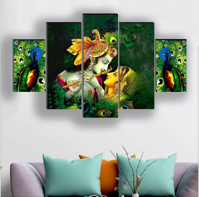 SNDArt Set Of 5 Radha Krishna Wall Paintings For Wall Decor 18 x 30 inch