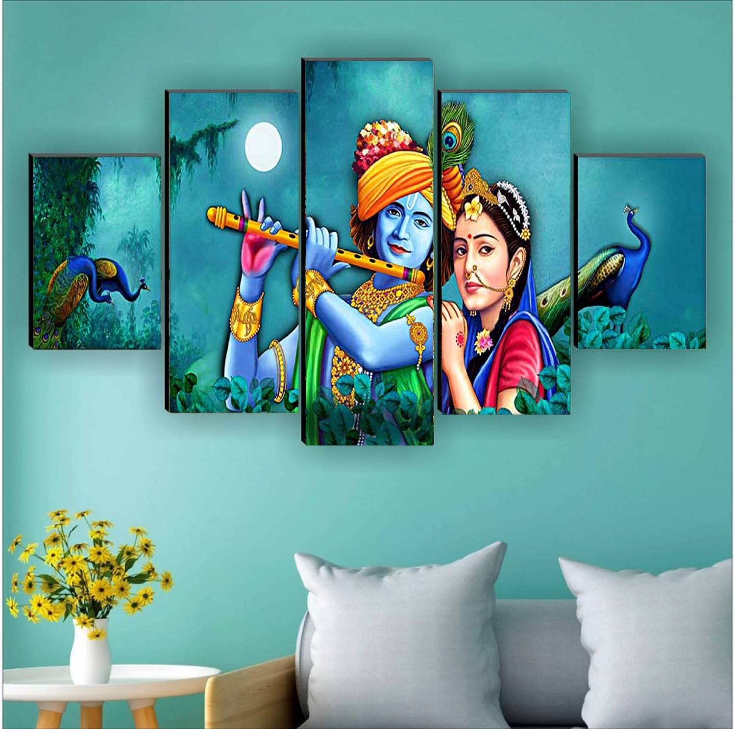 SNDArt Set Of 5 Radha Krishna Wall Paintings For Living Room 18 x 30 inch SNDArt Set Of 5 Radha Krishna Wall Paintings For Living Room 18 x 30 inch