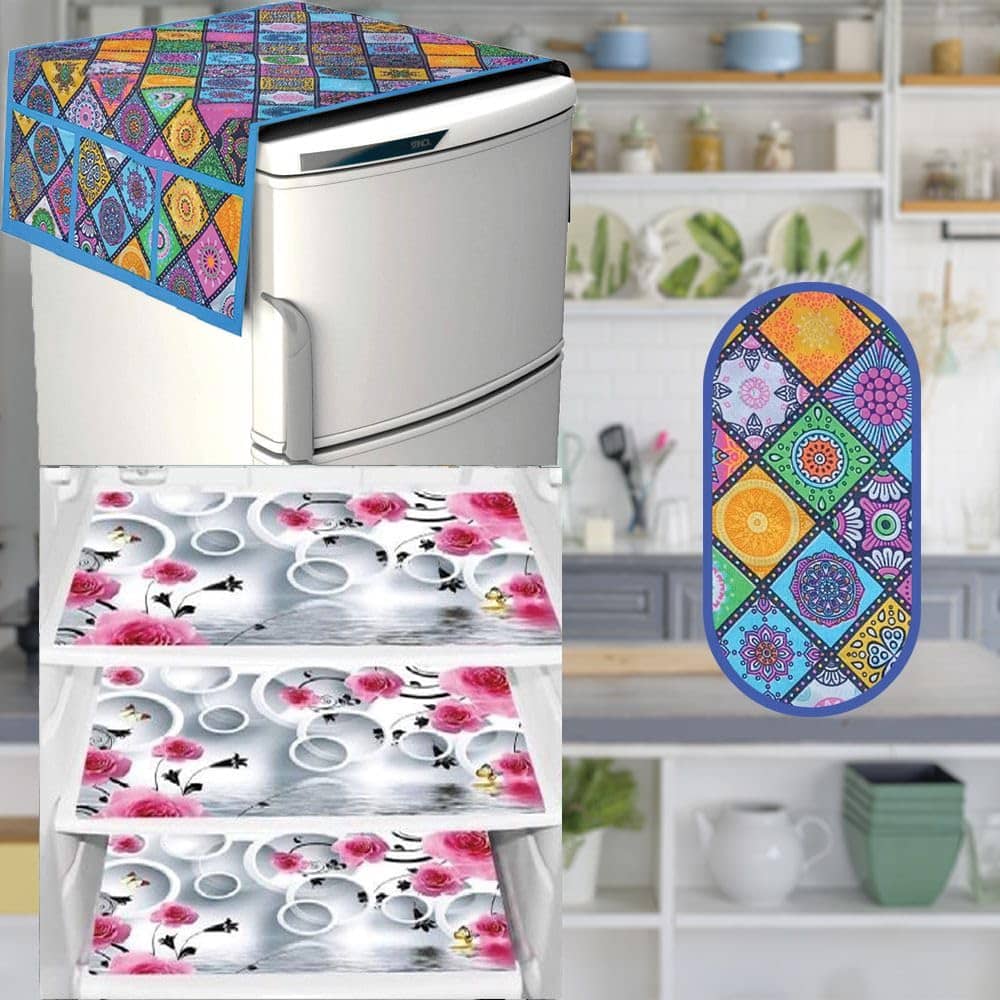 Sanraksshan PVC Floral Fridge Mats ( 40 30 ) Pack of 5 - Multicolor