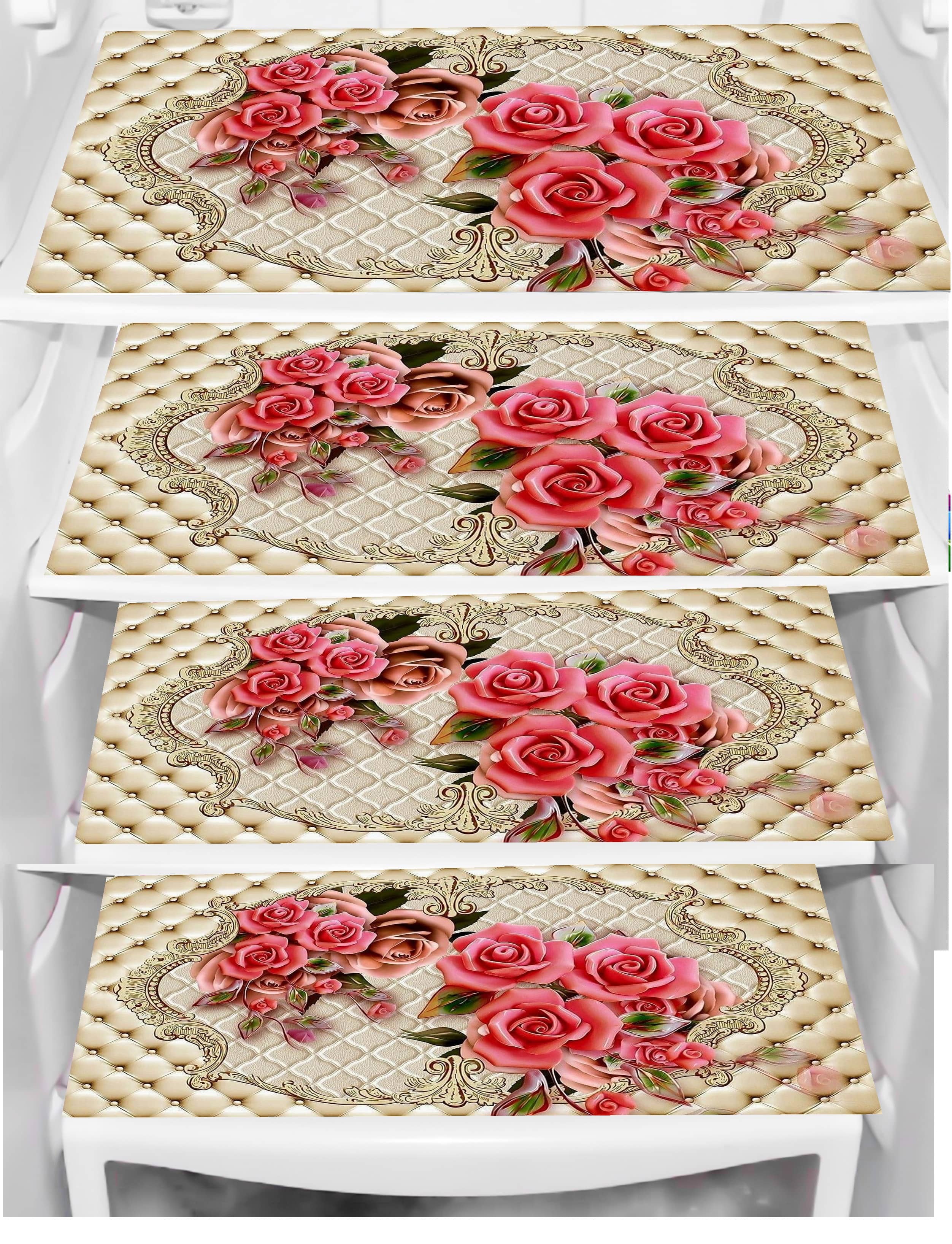 Sanraksshan PVC Floral Fridge Mats ( 40 30 ) Pack of 4 - Multicolor