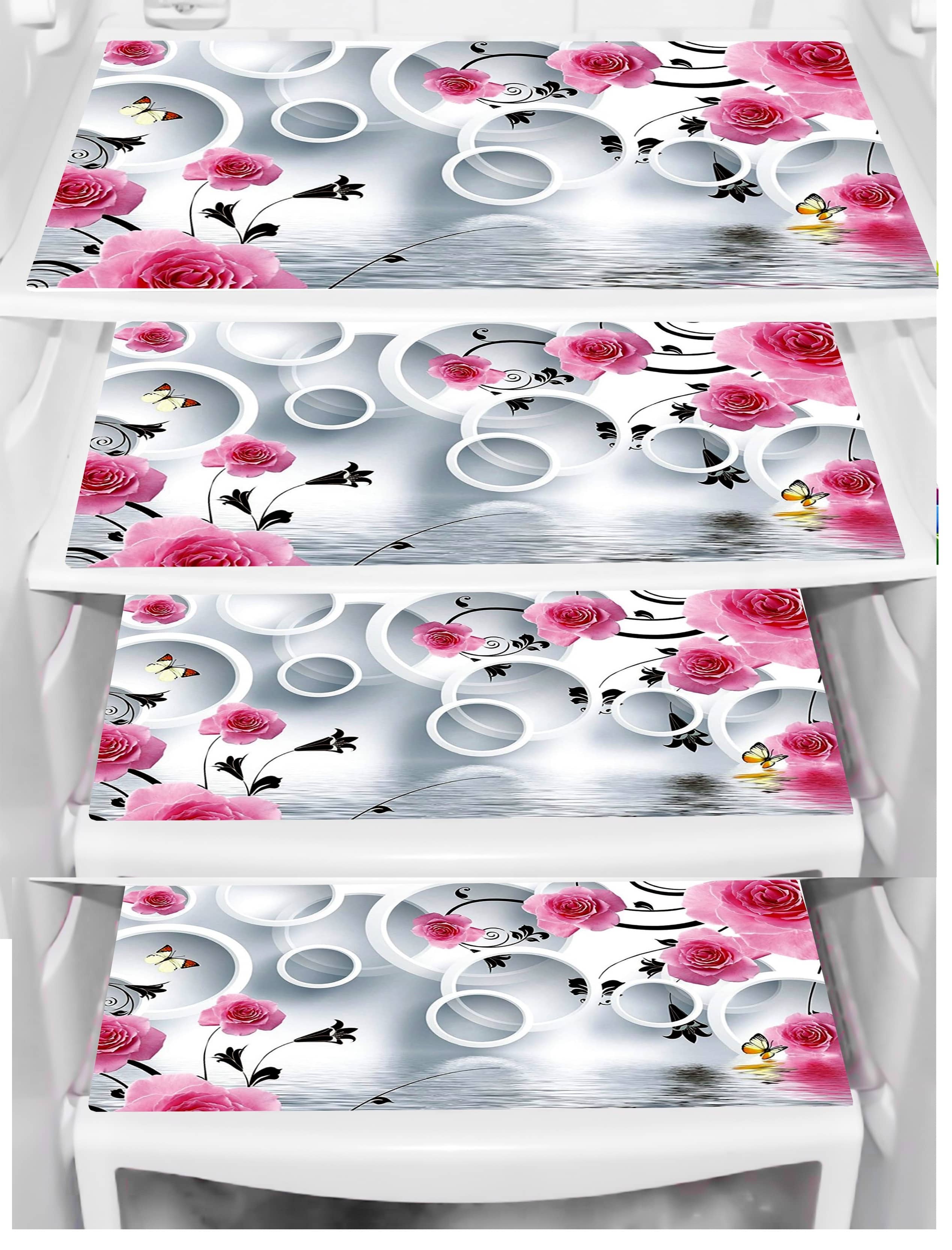 Sanraksshan PVC Floral Fridge Mats ( 40 30 ) Pack of 4 - Multicolor