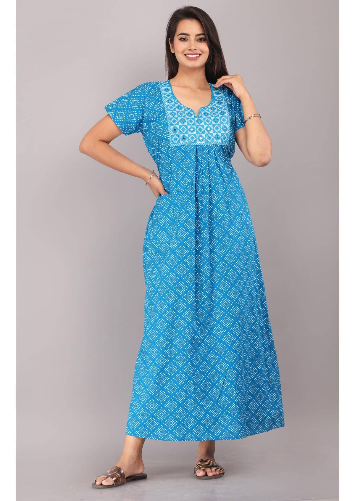     			Shri Krishna Fabric Blue Cotton Women's Nightwear Nighty & Night Gowns ( Pack of 1 )
