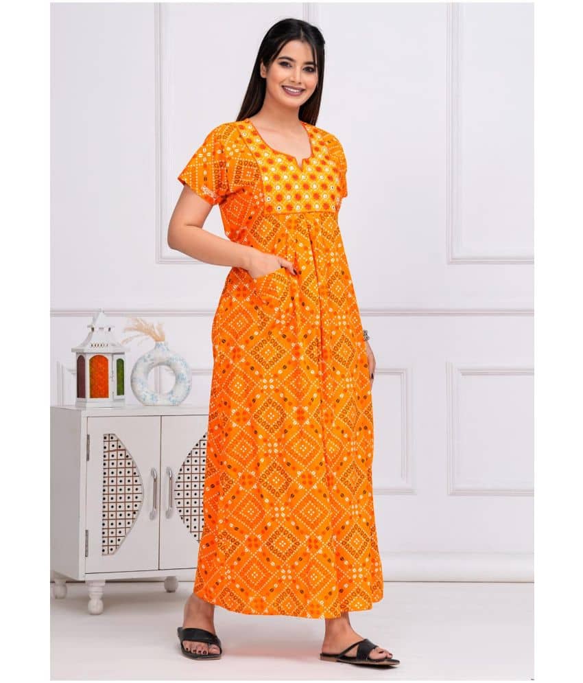 Shri Krishna Fabric Yellow Cotton Women's Nightwear Nighty & Night Gowns ( Pack of 1 ) - Nightwear & Loungewear | Buy online on ZillyBuy