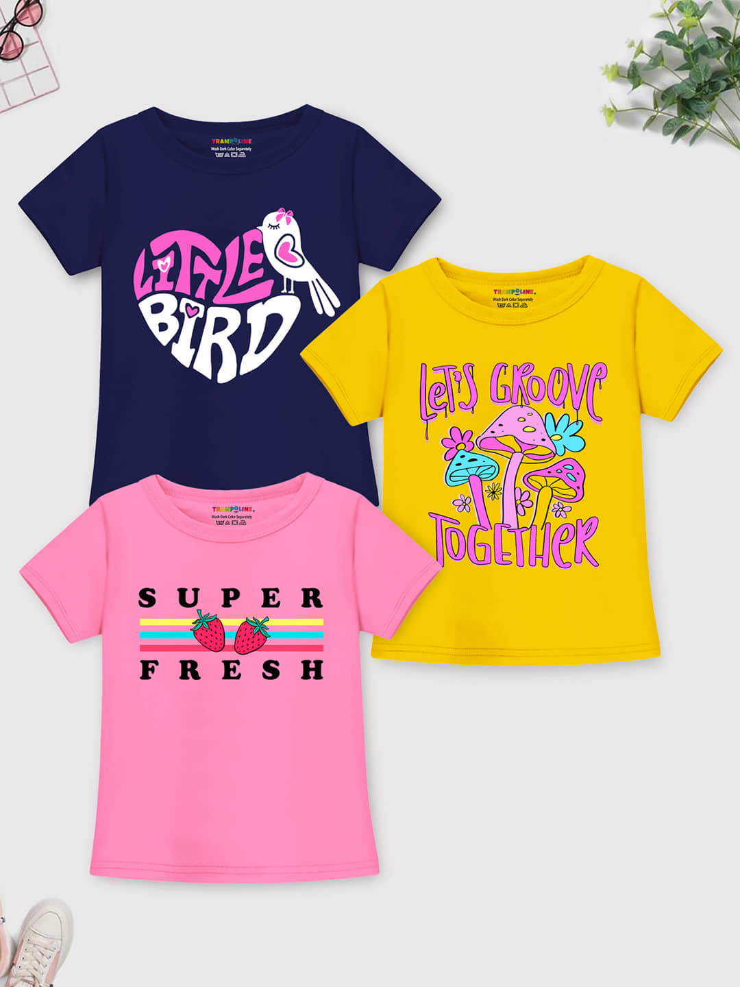 Trampoline Pack of 3 Girls Cotton Blend T-Shirt ( Multicolor )