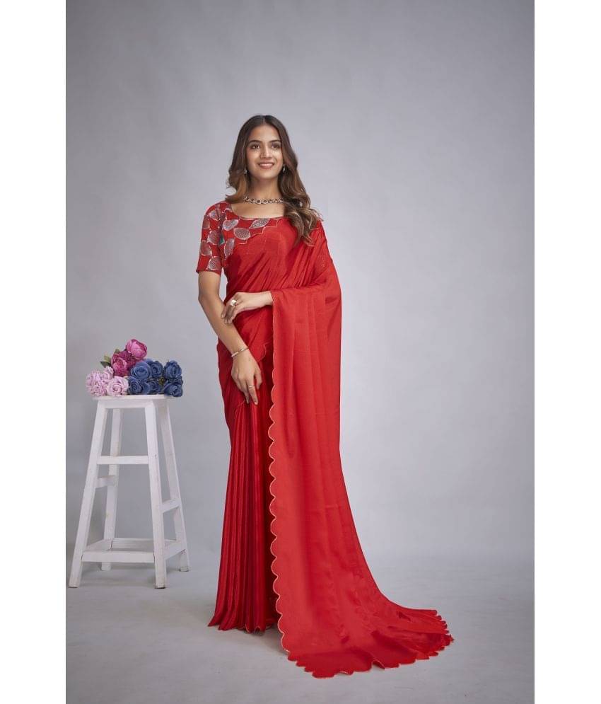 A TO Z CART Chiffon Embellished Saree With Unstitched Blouse Piece ( Red ) A TO Z CART Chiffon Embellished Saree With Unstitched Blouse Piece ( Red )