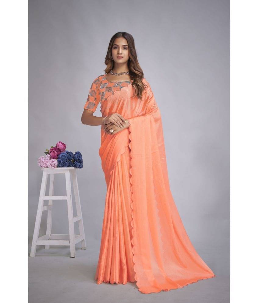 A TO Z CART Chiffon Embellished Saree With Unstitched Blouse Piece ( Orange ) A TO Z CART Chiffon Embellished Saree With Unstitched Blouse Piece ( Orange )