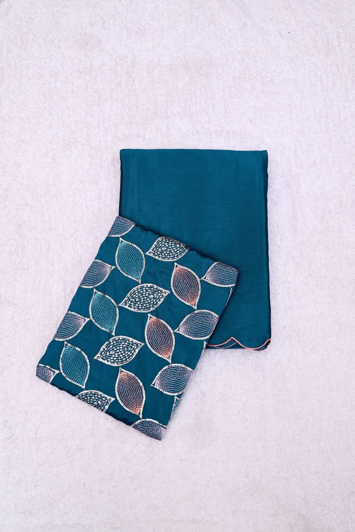 A TO Z CART Chiffon Embellished Saree With Unstitched Blouse Piece ( Rama ) A TO Z CART Chiffon Embellished Saree With Unstitched Blouse Piece ( Rama )