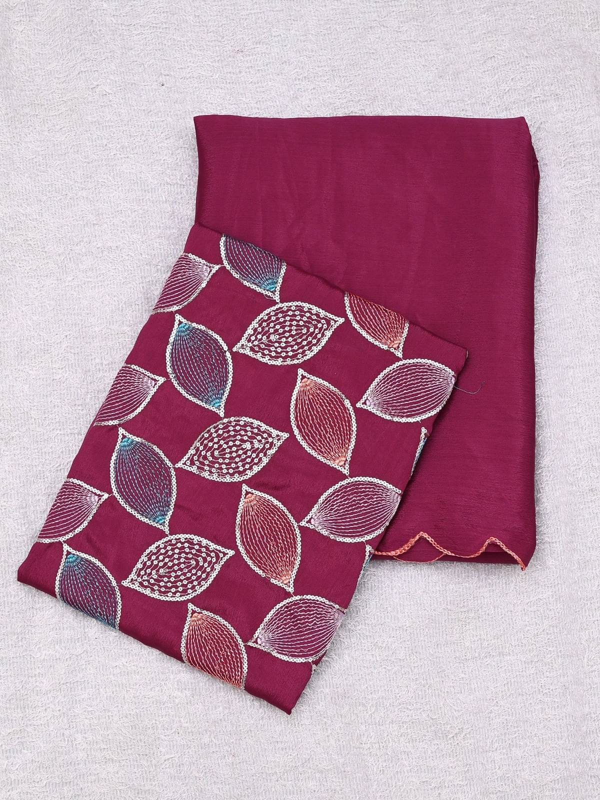 A TO Z CART Chiffon Embellished Saree With Unstitched Blouse Piece ( Wine ) A TO Z CART Chiffon Embellished Saree With Unstitched Blouse Piece ( Wine )