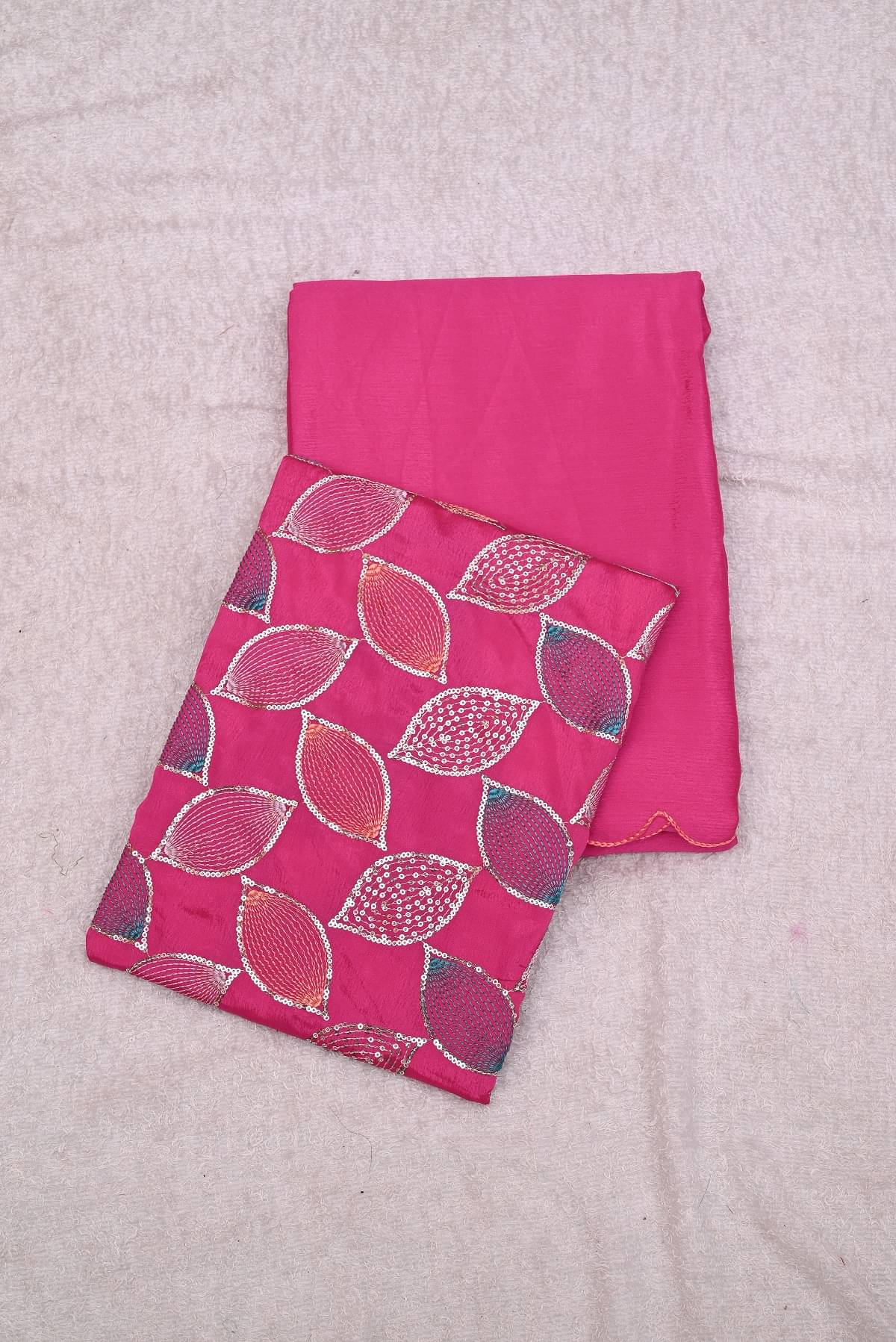     			Aika Chiffon Embellished Saree With Unstitched Blouse Piece ( Fluorescent Pink )