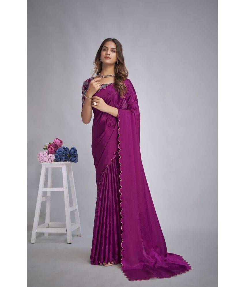 Apnisha Chiffon Embellished Saree With Unstitched Blouse Piece ( Wine ) Apnisha Chiffon Embellished Saree With Unstitched Blouse Piece ( Wine )