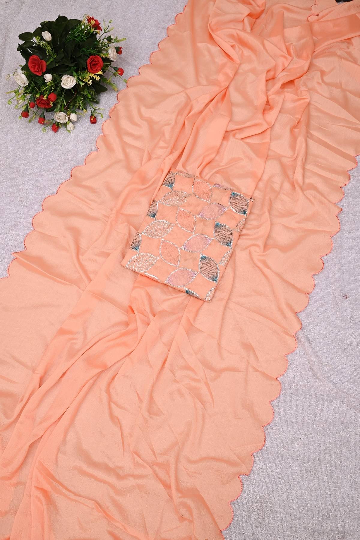 Apnisha Chiffon Embellished Saree With Unstitched Blouse Piece ( Orange ) Apnisha Chiffon Embellished Saree With Unstitched Blouse Piece ( Orange )