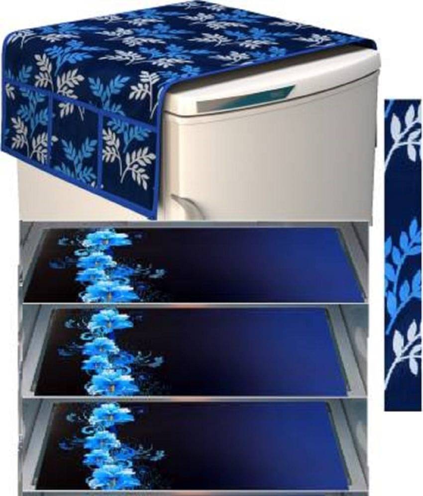 Crosmo Polyester Abstract Fridge Mat & Cover ( 99 53 ) Pack of 5 - Blue Crosmo Polyester Abstract Fridge Mat & Cover ( 99 53 ) Pack of 5 - Blue