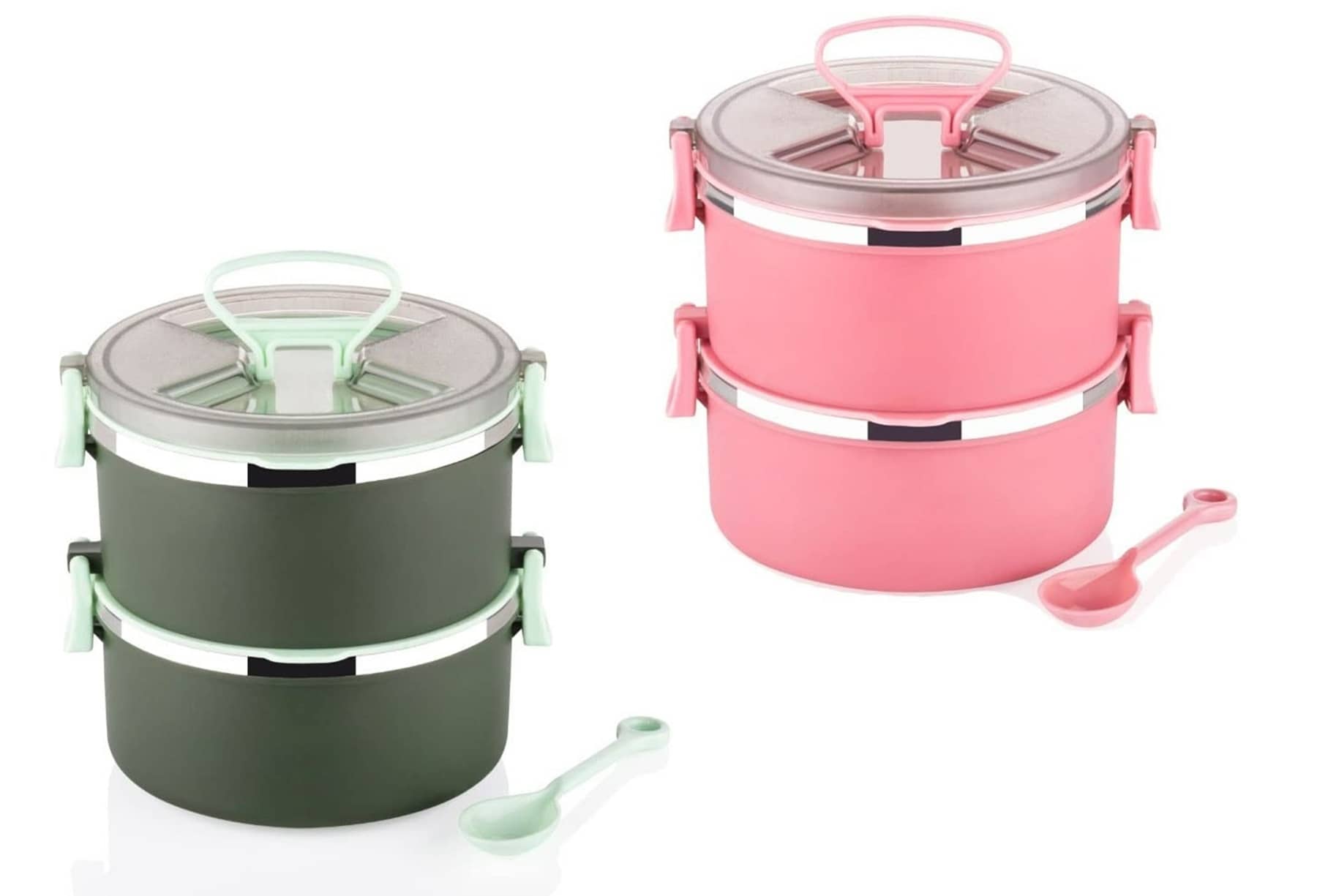 Dark Sun Kitchenware 2 Layer School/College/Office Stainless Steel Lunch Box 4 - Container ( Pack of 2 )