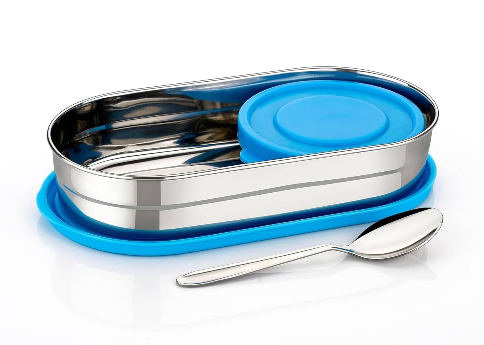     			Dark Sun Kitchenware Oval Shape School / Office Stainless Steel Lunch Box 2 - Container ( Pack of 1 )
