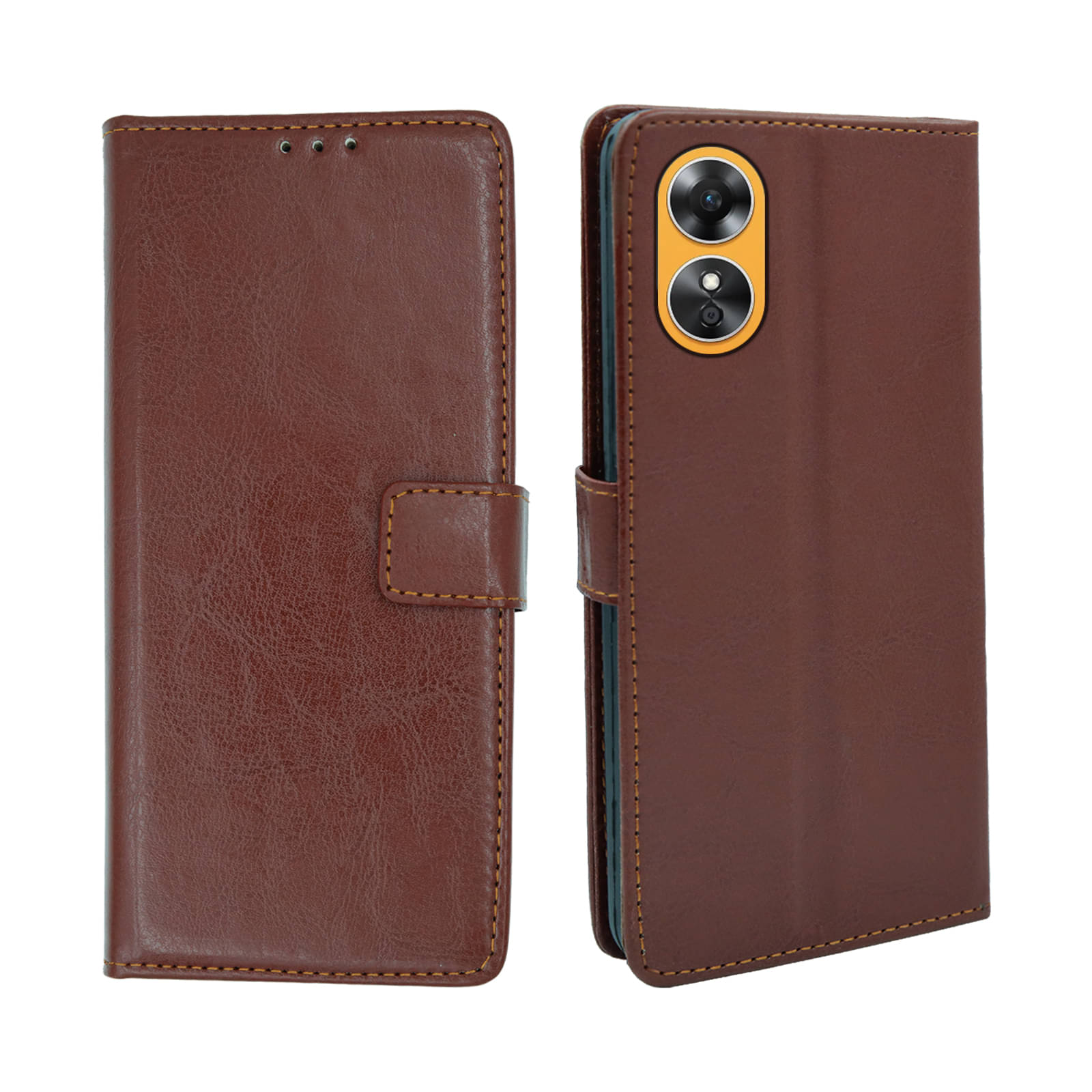     			ERAFLABBY Brown Flip Cover Artificial Leather Compatible For Oppo A17 ( Pack of 1 )