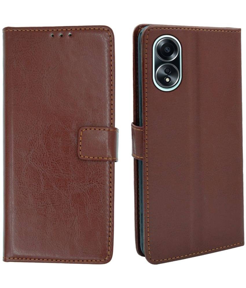     			ERAFLABBY Brown Flip Cover Artificial Leather Compatible For Oppo A58 4G ( Pack of 1 )