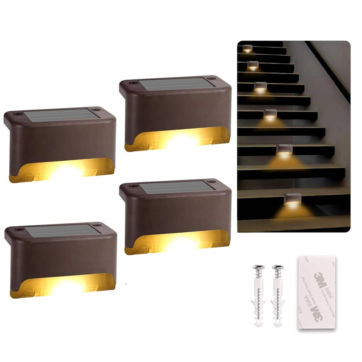     			GEEO Deck Solar Light, Rechargeable LED Decorative Lamp, Solar Panel Lights for Outdoor Decks, Railing, Stairs, Step, with IP65 Protection Wide Angle Lighting Pack of 4
