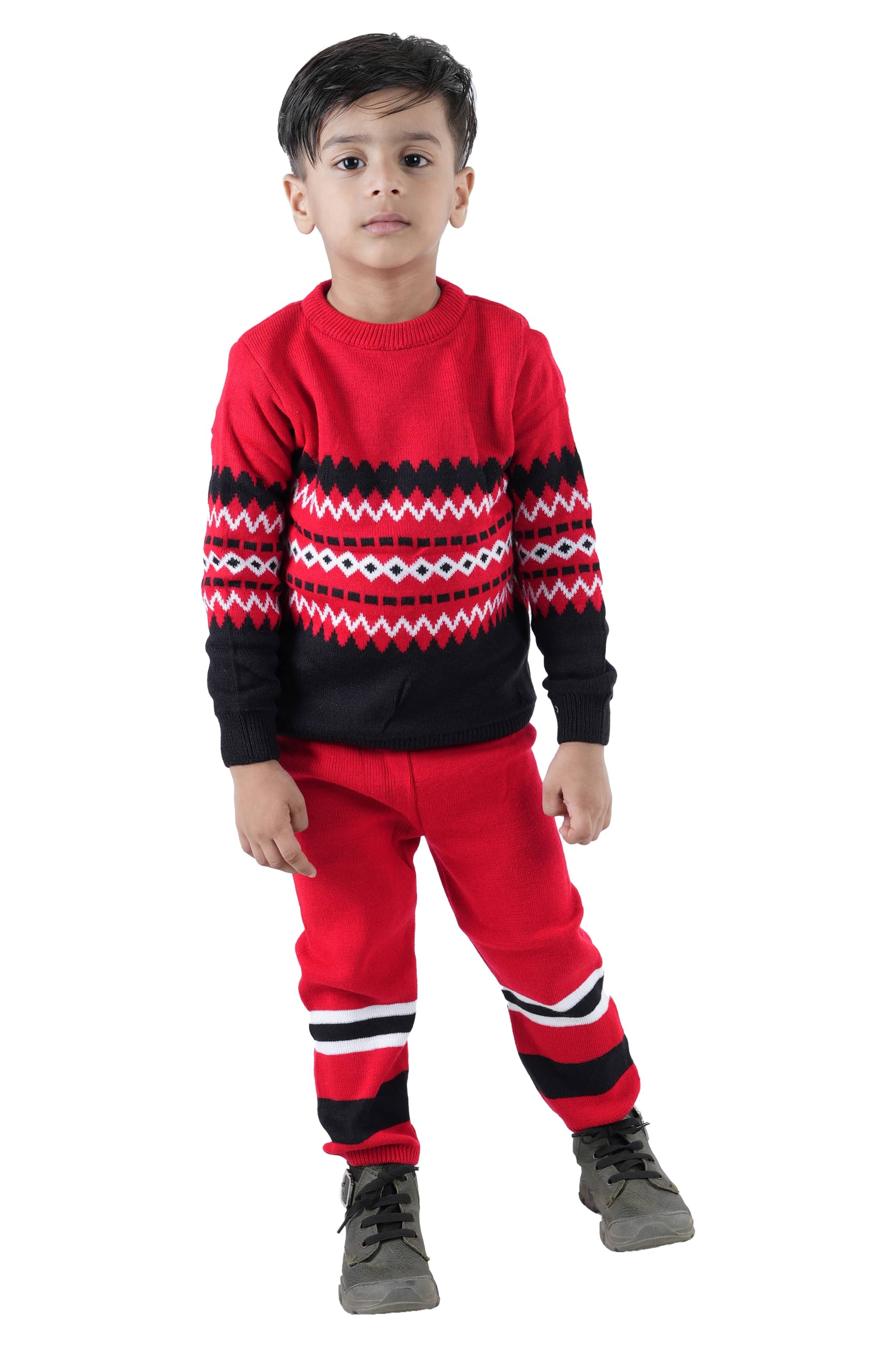GTwo Pack of 1 Boys Woollen Blend Pullover Sweater ( Red & Black )