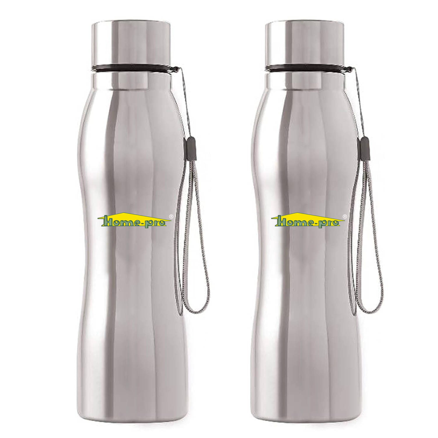     			HomePro Single Wall Diamond Cut Silver Steel Water Bottle 1000 mL ( Set of 2 )