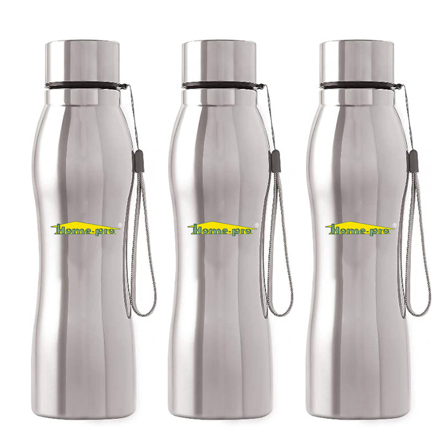     			HomePro Single Wall Diamond Cut Water Bottle Silver Stainless Steel Water Bottle 1000 mL ( Set of 3 )