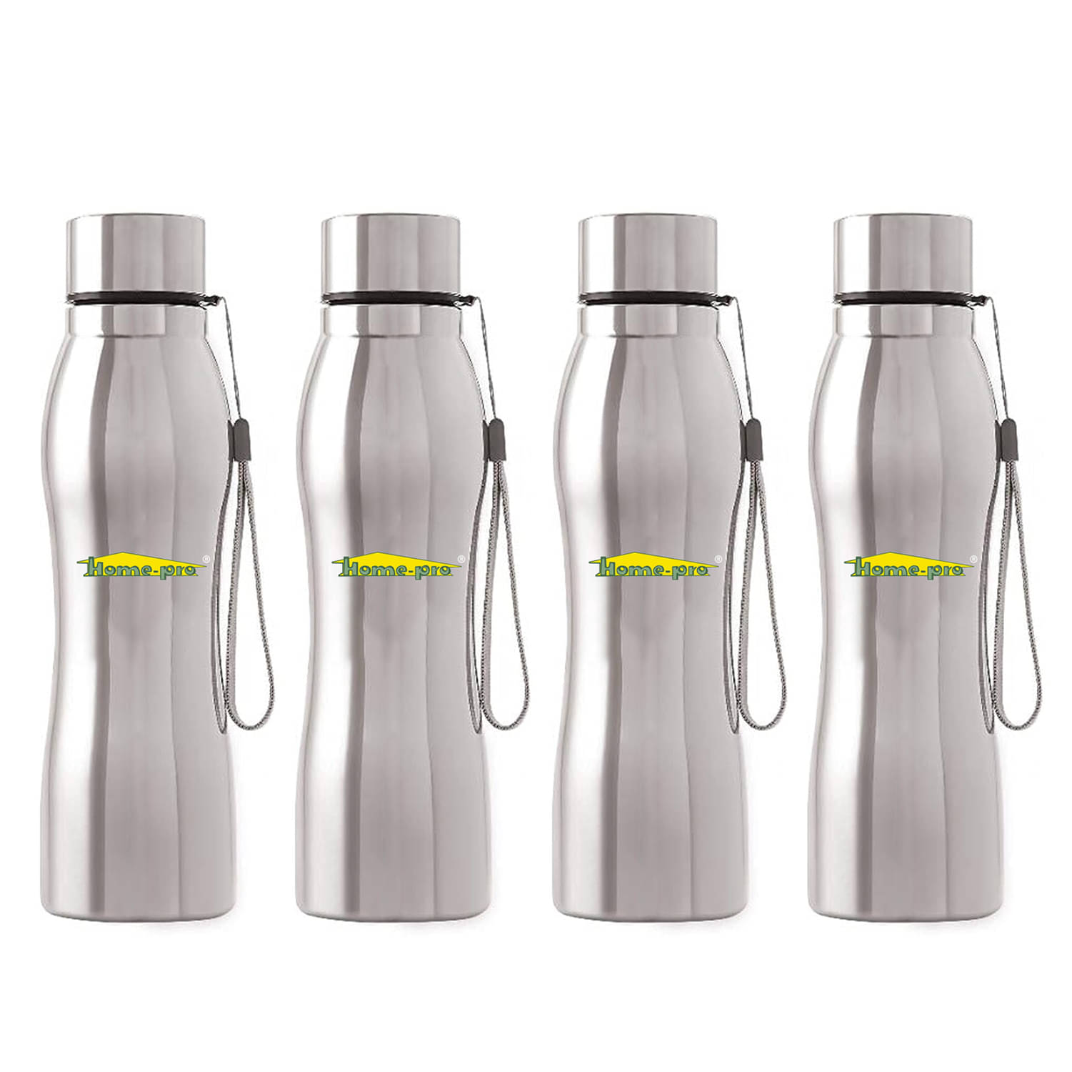    			HomePro Single Wall Diamond Cut Water Bottle Silver Stainless Steel Water Bottle 1000 mL ( Set of 4 )