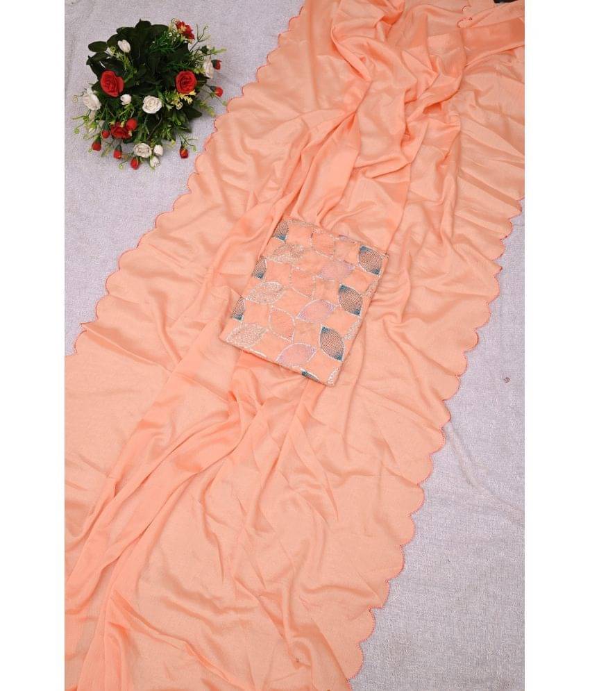 JULEE Chiffon Embellished Saree With Unstitched Blouse Piece ( Orange ) JULEE Chiffon Embellished Saree With Unstitched Blouse Piece ( Orange )