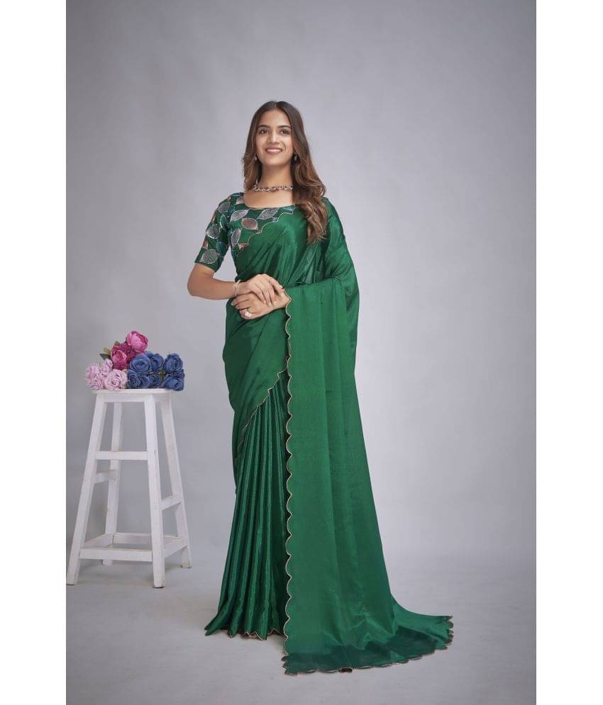JULEE Chiffon Embellished Saree With Unstitched Blouse Piece ( Green ) JULEE Chiffon Embellished Saree With Unstitched Blouse Piece ( Green )