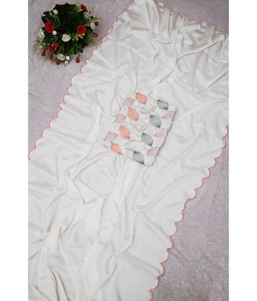 JULEE Chiffon Embellished Saree With Unstitched Blouse Piece ( White ) JULEE Chiffon Embellished Saree With Unstitched Blouse Piece ( White )