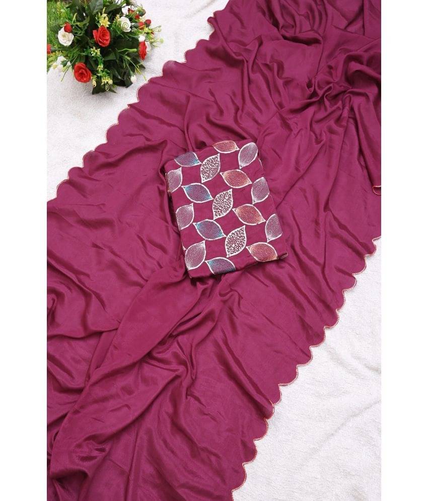     			JULEE Chiffon Embellished Saree With Unstitched Blouse Piece ( Wine )