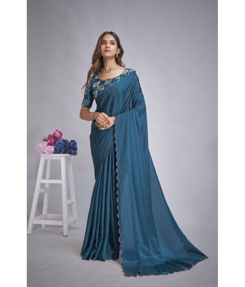 JULEE Chiffon Embellished Saree With Unstitched Blouse Piece ( Rama ) JULEE Chiffon Embellished Saree With Unstitched Blouse Piece ( Rama )