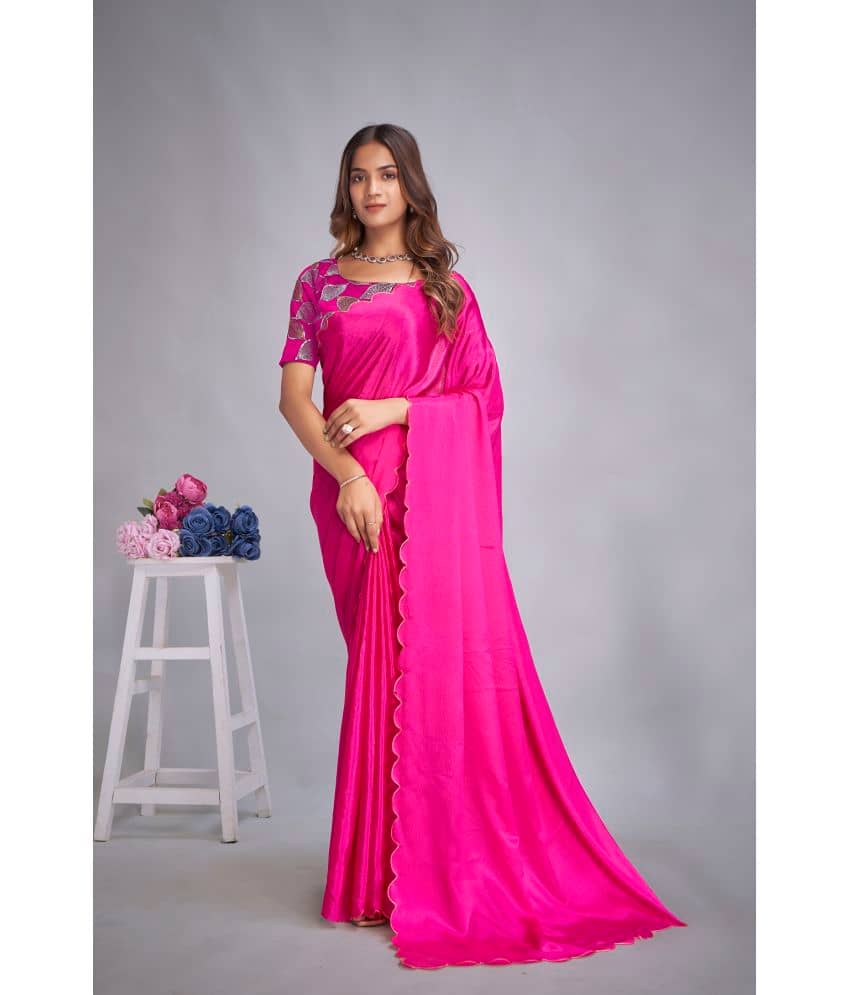 JULEE Chiffon Embellished Saree With Unstitched Blouse Piece ( Orange ) - Sarees | Buy online on ZillyBuy