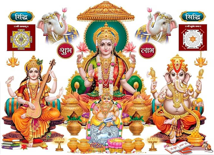 Manas Lakshmi, Ganesha, Saraswati Mata Religious Wallpaper ( 60 X 90 ) cm (Pack of 1)