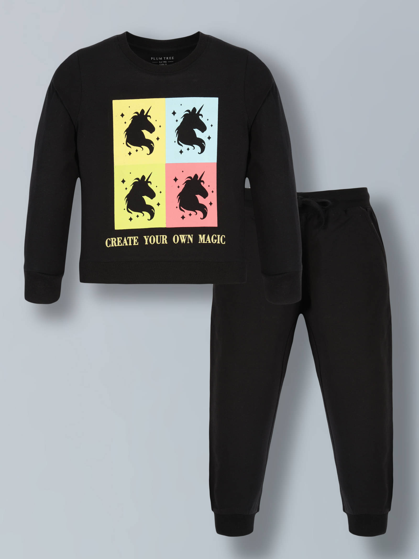     			PLUM TREE Pack of 1 Girls Cotton Sweatshirt With Joggers ( Black )