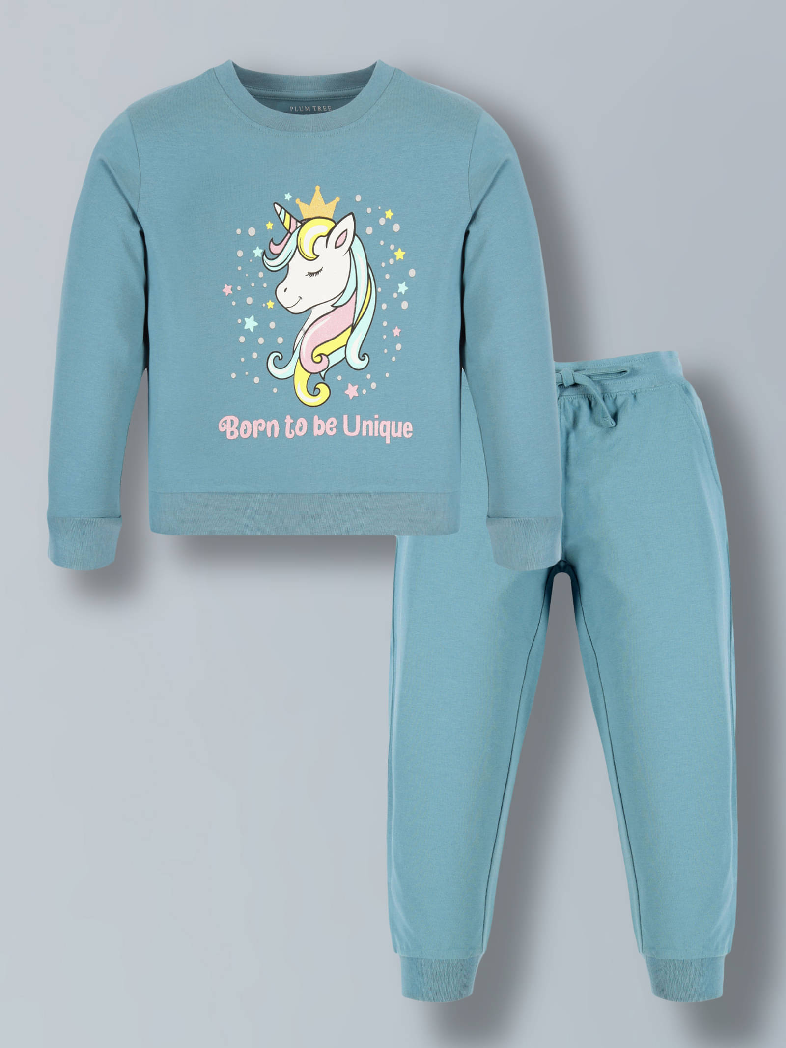     			PLUM TREE Pack of 1 Girls Cotton Sweatshirt With Joggers ( Blue )