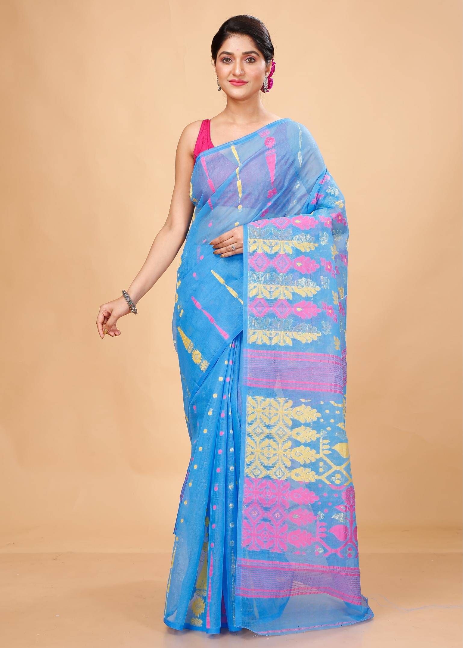 Puspika Cotton Silk Woven Saree Without Blouse Piece ( SkyBlue ) Puspika Cotton Silk Woven Saree Without Blouse Piece ( SkyBlue )