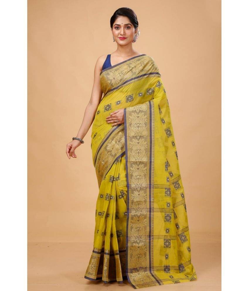 Puspika Cotton Woven Saree Without Blouse Piece ( Green )     			Puspika Cotton Woven Saree Without Blouse Piece ( Green )