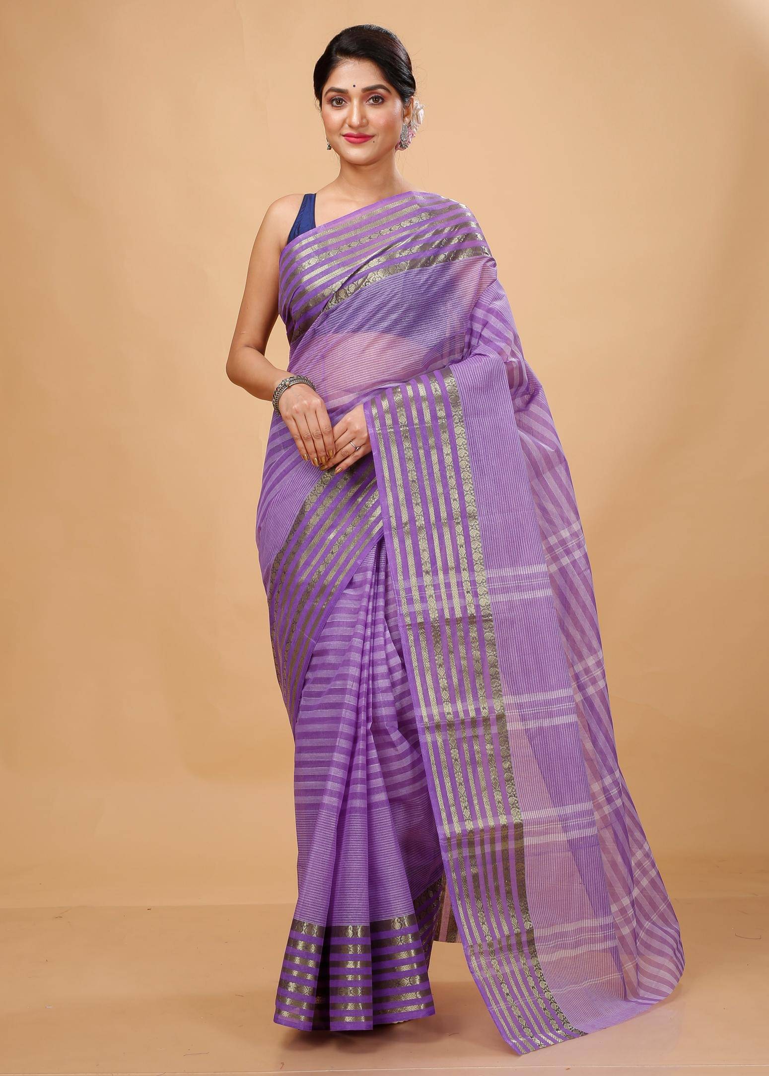 Puspika Cotton Woven Saree Without Blouse Piece ( Purple ) Puspika Cotton Woven Saree Without Blouse Piece ( Purple )