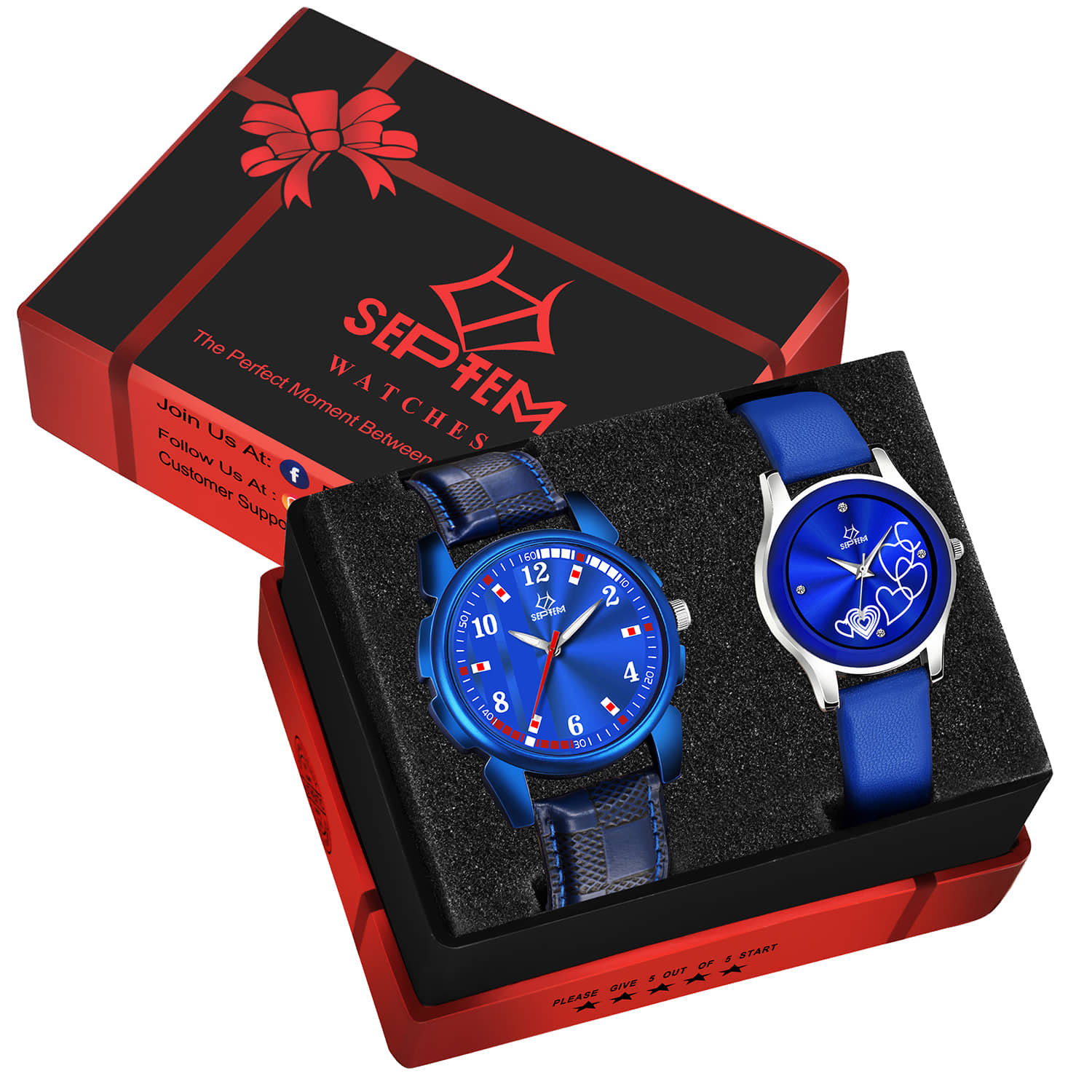 Septem Blue Leather Analog Couple's Watch
