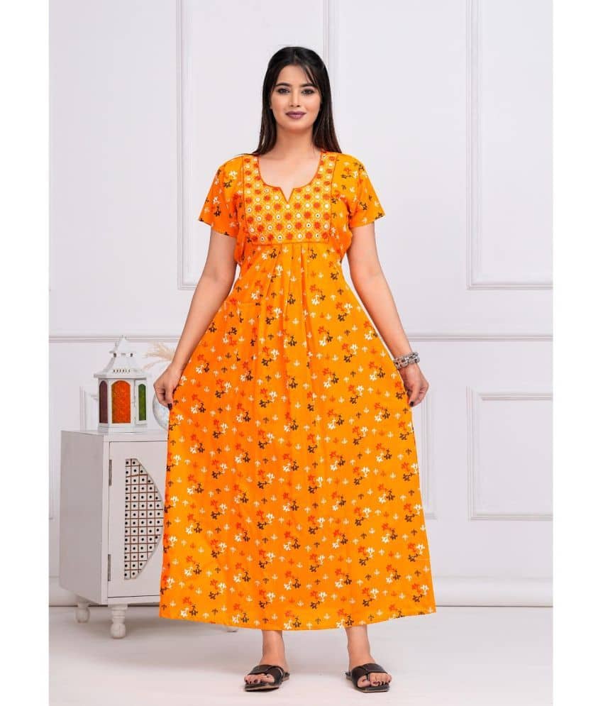 Shri Krishna Fabric Yellow Cotton Women's Nightwear Nighty & Night Gowns ( Pack of 1 ) - Nightwear & Loungewear | Buy online on ZillyBuy