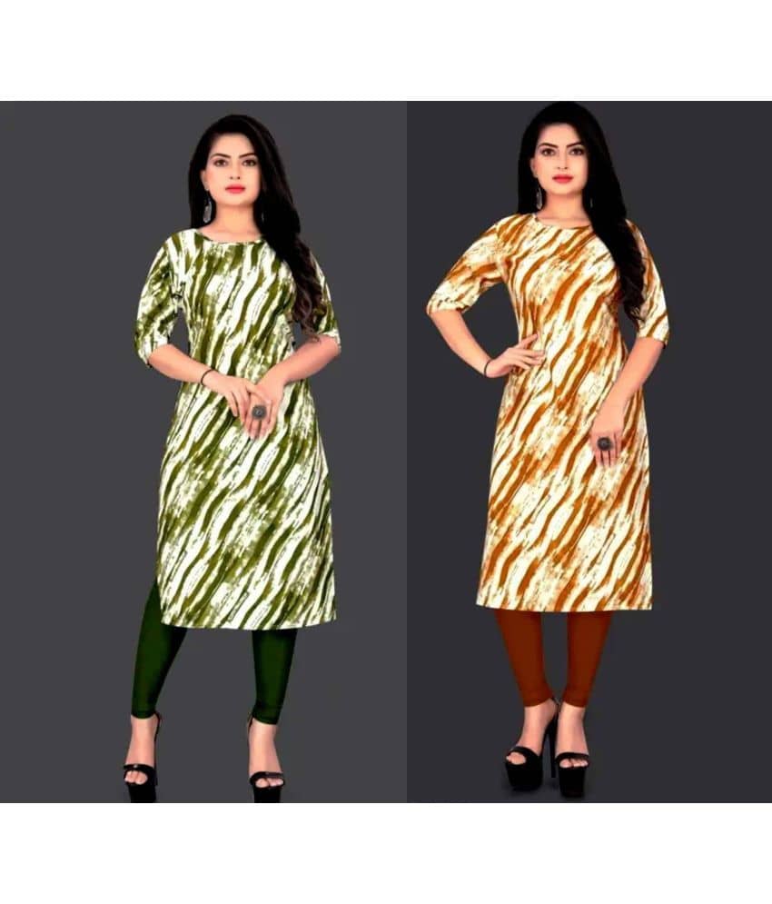 VACHHARAJ GROUP Crepe Printed A-line Women's Kurti - Yellow,Green ( Pack of 2 ) - Kurtis, Tunics | Buy online on ZillyBuy