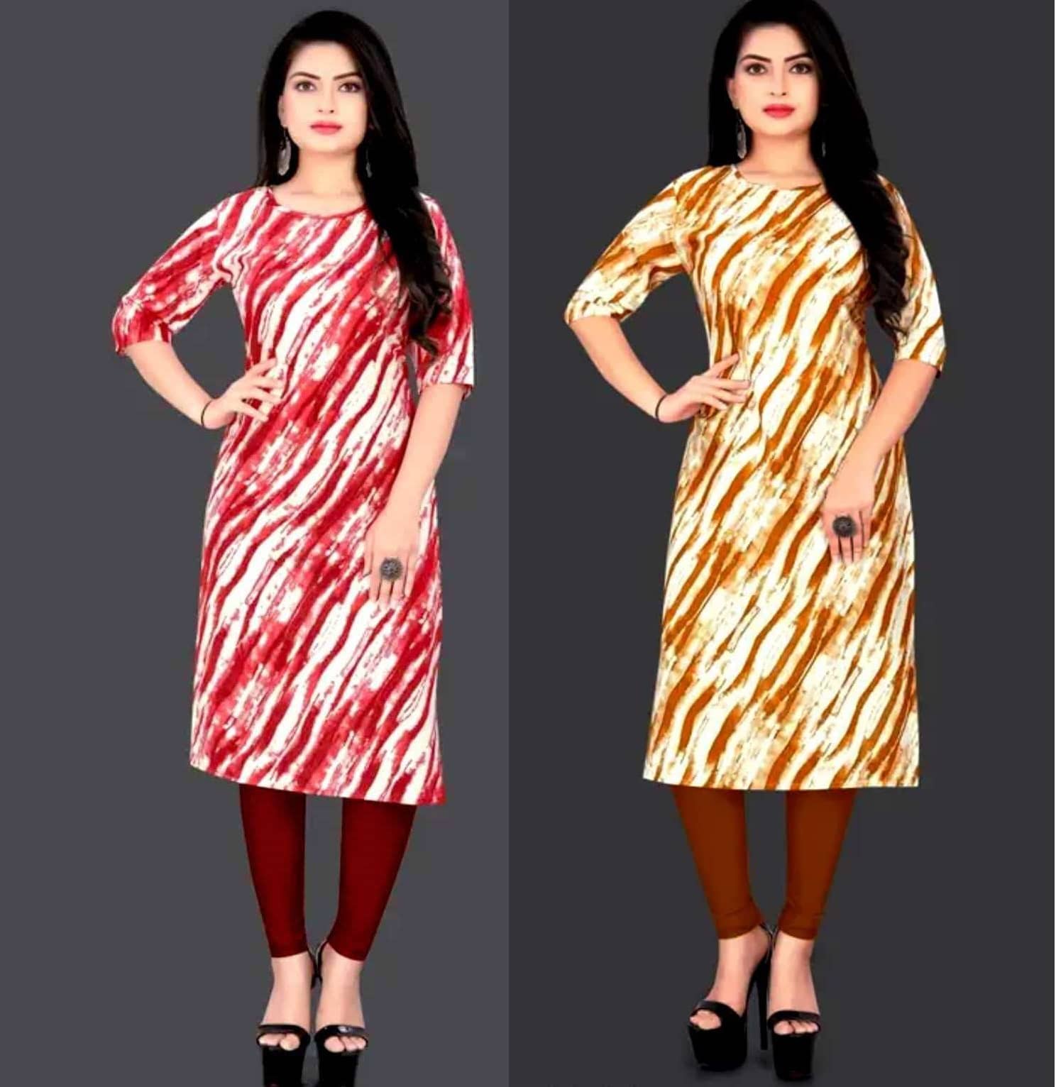 VACHHRAJ Crepe Printed A-line Women's Kurti - Multicoloured ( Pack of 2 ) - Kurtis, Tunics | Buy online on ZillyBuy