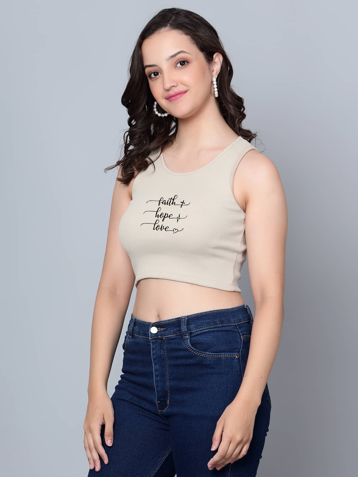     			fashion and youth Women's Cotton Blend Crop Top ( Beige )